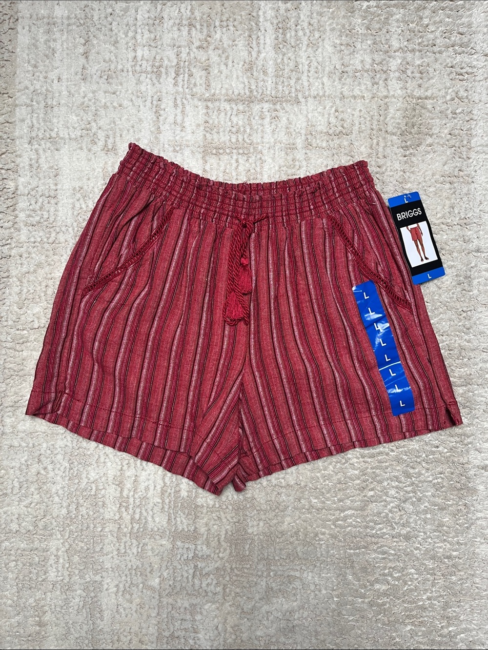 Briggs New York Red Striped Linen Blend Shorts Size L